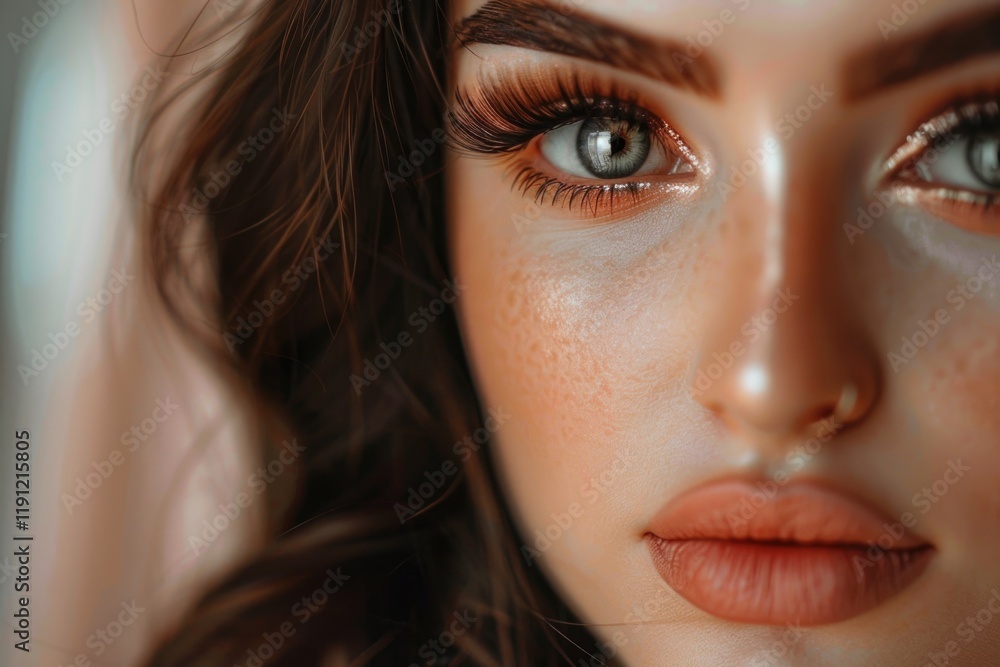 Luxury makeup for beautiful brunette model with long eyelashes Luxury makeup for beautiful brunette model with long eyelashes