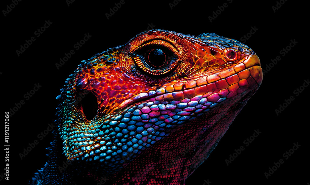 A Vivid Close-Up of an Exotic Lizard Showcasing a Spectacular Color Spectrum and Intricate Details A Vivid Close-Up of an Exotic Lizard Showcasing a Spectacular Color Spectrum and Intricate Details