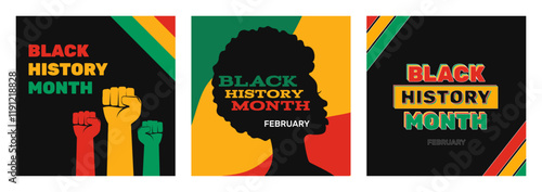 black history month celebrating square banners set vector illustration
