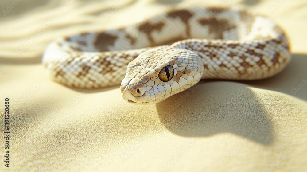 Desert Snake Coiled In The Sand Basking In Sunlight Desert Snake Coiled In The Sand Basking In Sunlight