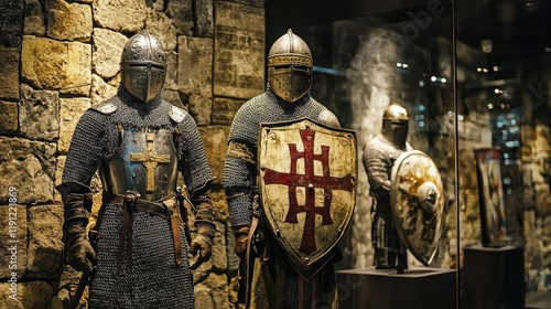 Medieval Knights Armor Display in Historical Museum Exhibit photo