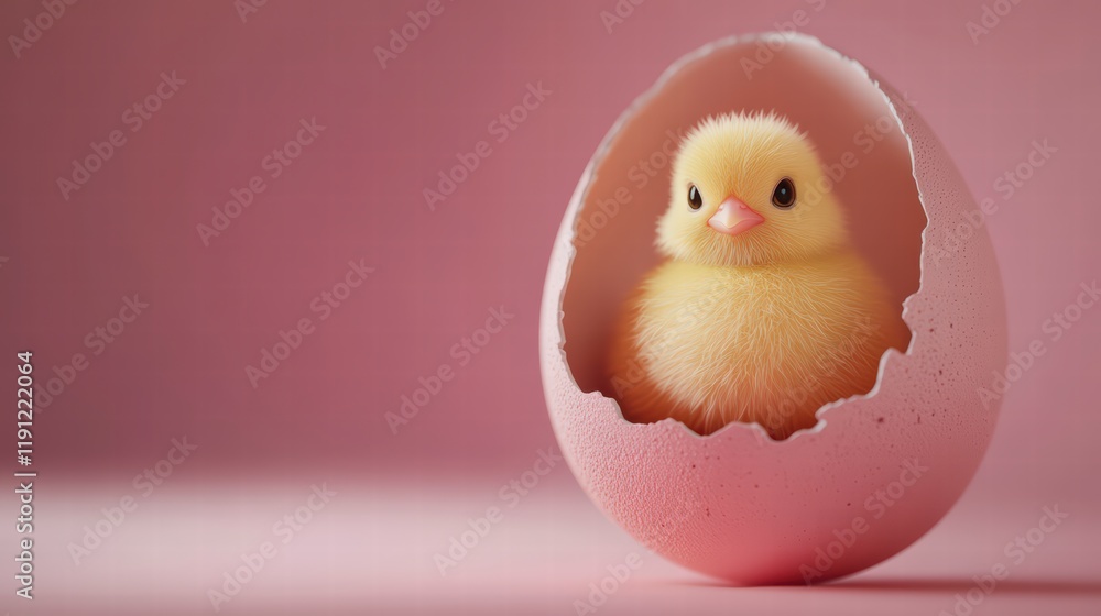 New Life, New Beginnings: A tiny, fluffy chick peeks out from a broken pink eggshell, symbolizing the joy of new life and fresh starts. This heartwarming image is perfect for Easter, spring. New Life, New Beginnings: A tiny, fluffy chick peeks out from a broken pink eggshell, symbolizing the joy of new life and fresh starts. This heartwarming image is perfect for Easter, spring.