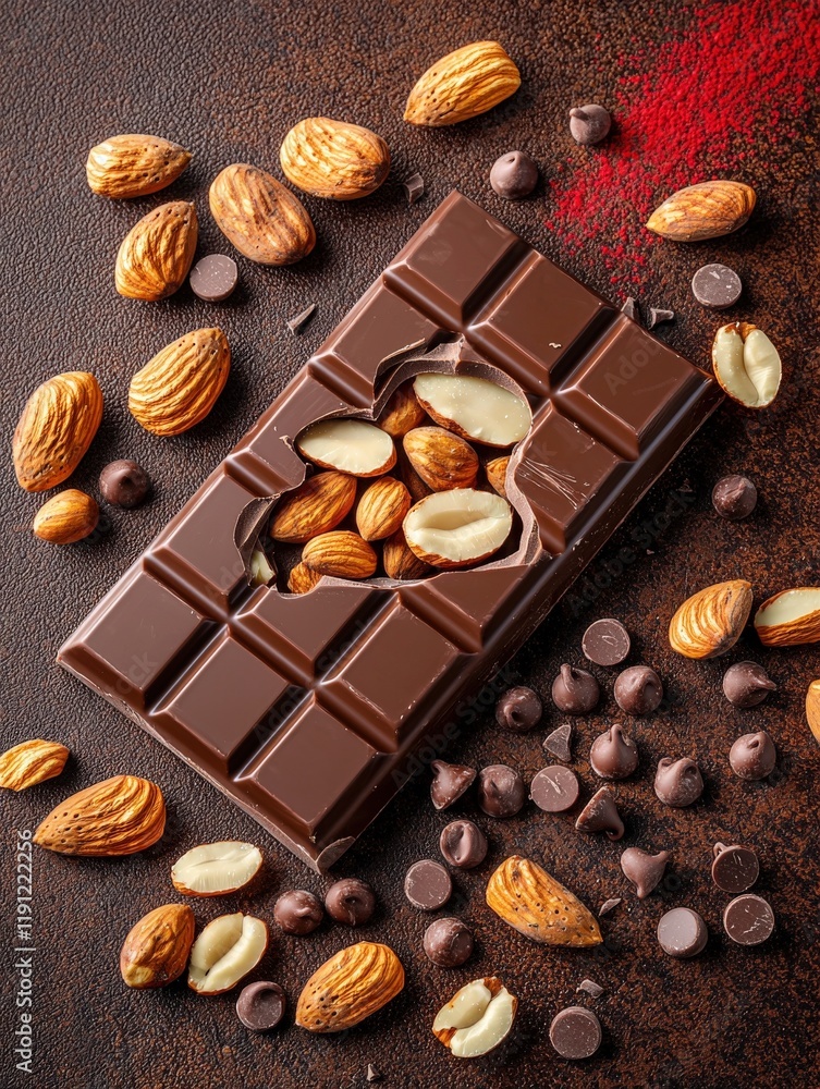 Chocolate Bar with Almonds and Chips Chocolate Bar with Almonds and Chips