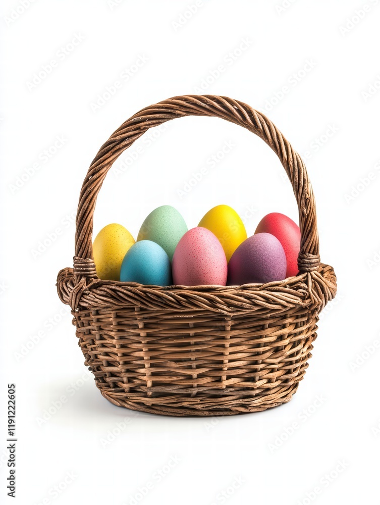 Easter Basket of Colorful Eggs: A wicker basket overflowing with vibrantly colored Easter eggs, symbolizing springtime joy, celebration, and the promise of new beginnings. Easter Basket of Colorful Eggs: A wicker basket overflowing with vibrantly colored Easter eggs, symbolizing springtime joy, celebration, and the promise of new beginnings.
