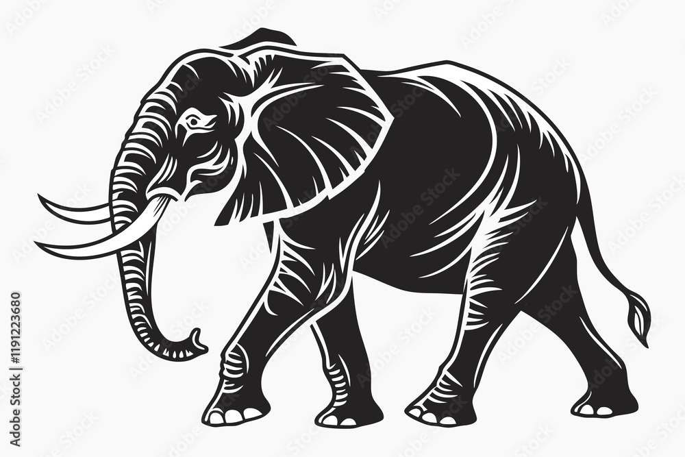 Fototapeta premium A black African Elephant vector silhouette 