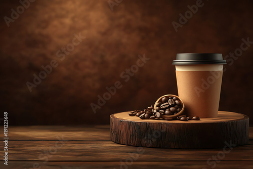 Aromatic Coffee Cup on Wooden Surface photo