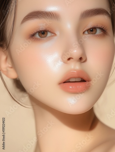 Close-up portrait of a young woman with glow.