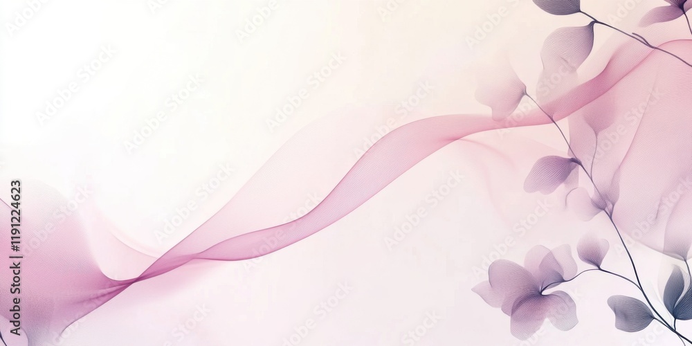 Obraz premium Delicate abstract composition of flowing purple and pink waves intertwined with soft floral accents on a light pastel background