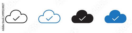 Cloud approve icon Flat line symbol