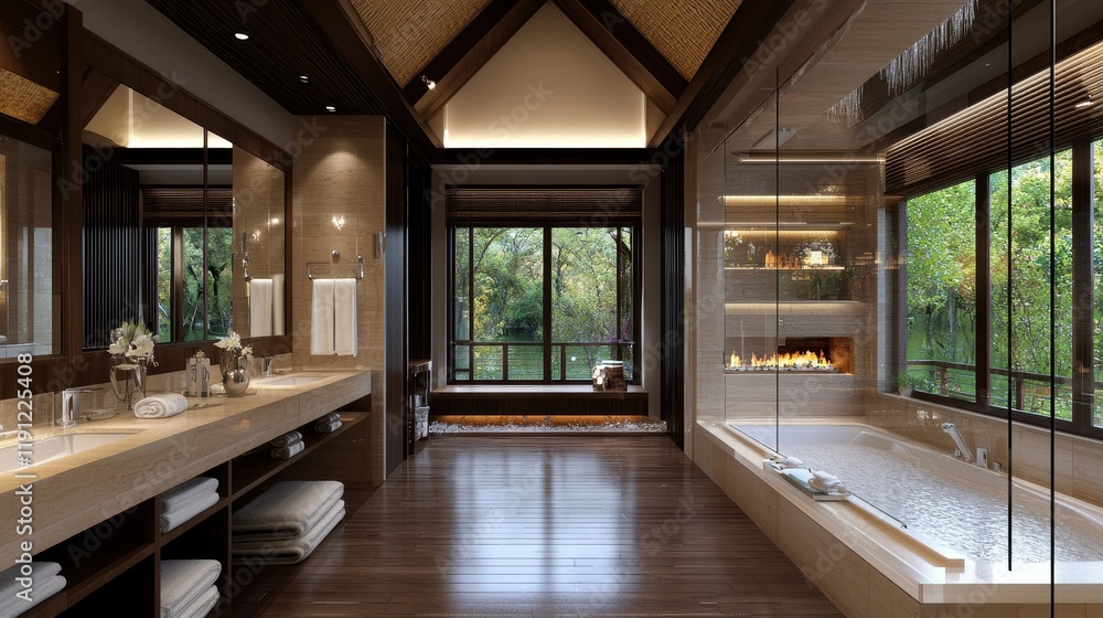 Modern Luxurious Bathroom with Natural Light and Spa-like Ambiance Modern Luxurious Bathroom with Natural Light and Spa-like Ambiance
