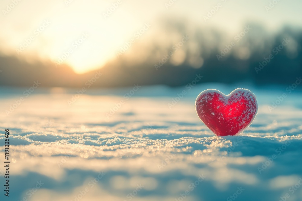 Fototapeta premium Vibrant Heart on Snowy Landscape at Sunrise