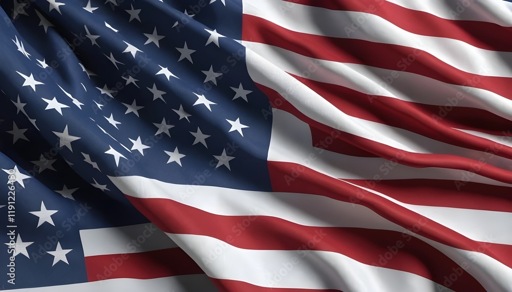 The United States flag, rendered in 3D, flows naturally in the breeze, highlighting the detailed texture of the fabric. The United States flag, rendered in 3D, flows naturally in the breeze, highlighting the detailed texture of the fabric.