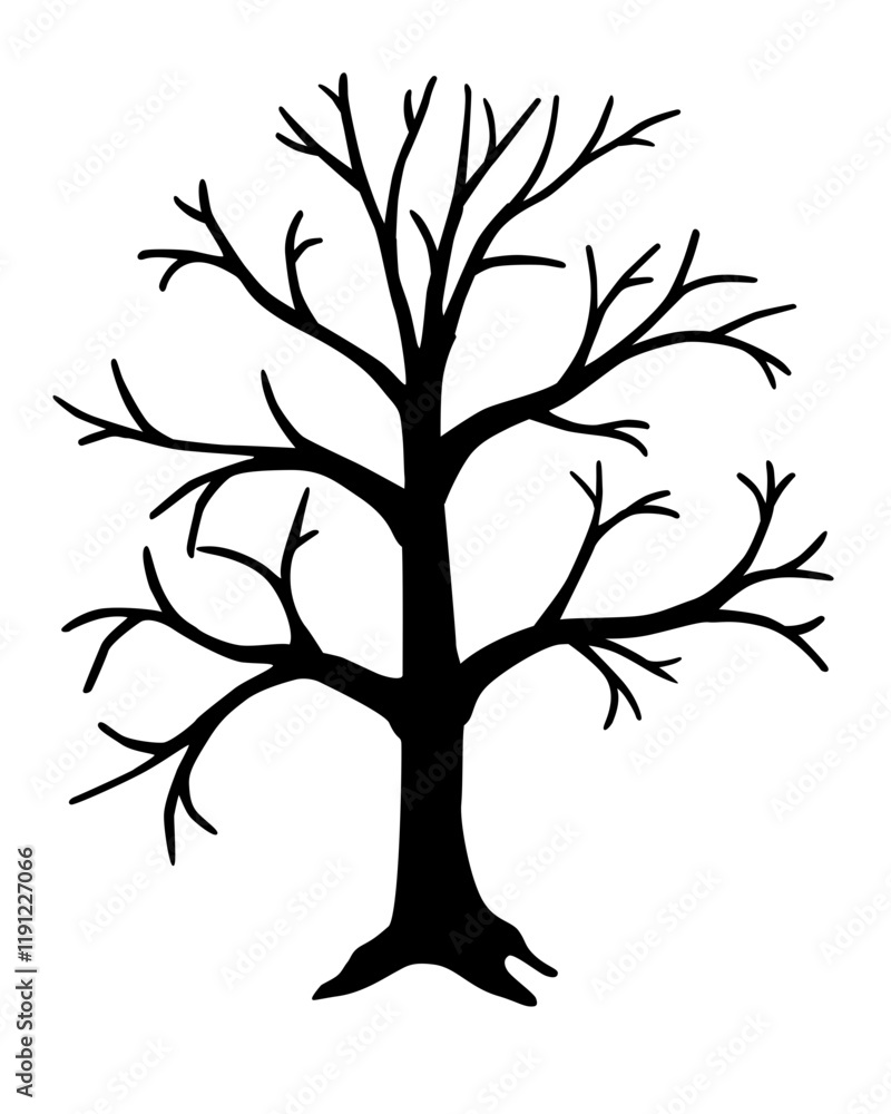 Obraz premium Big, tall tree - vector black silhouette for logo or icon. Tree silhouette - icon or pictogram. 