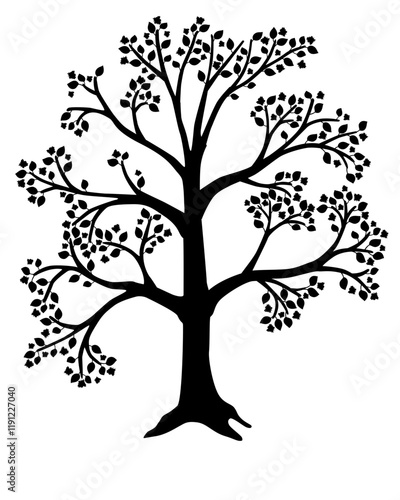Tree - black vector silhouette for pictogram or logo. Tree with Leaves - sign or icon. Plants, forestry and gardening.	