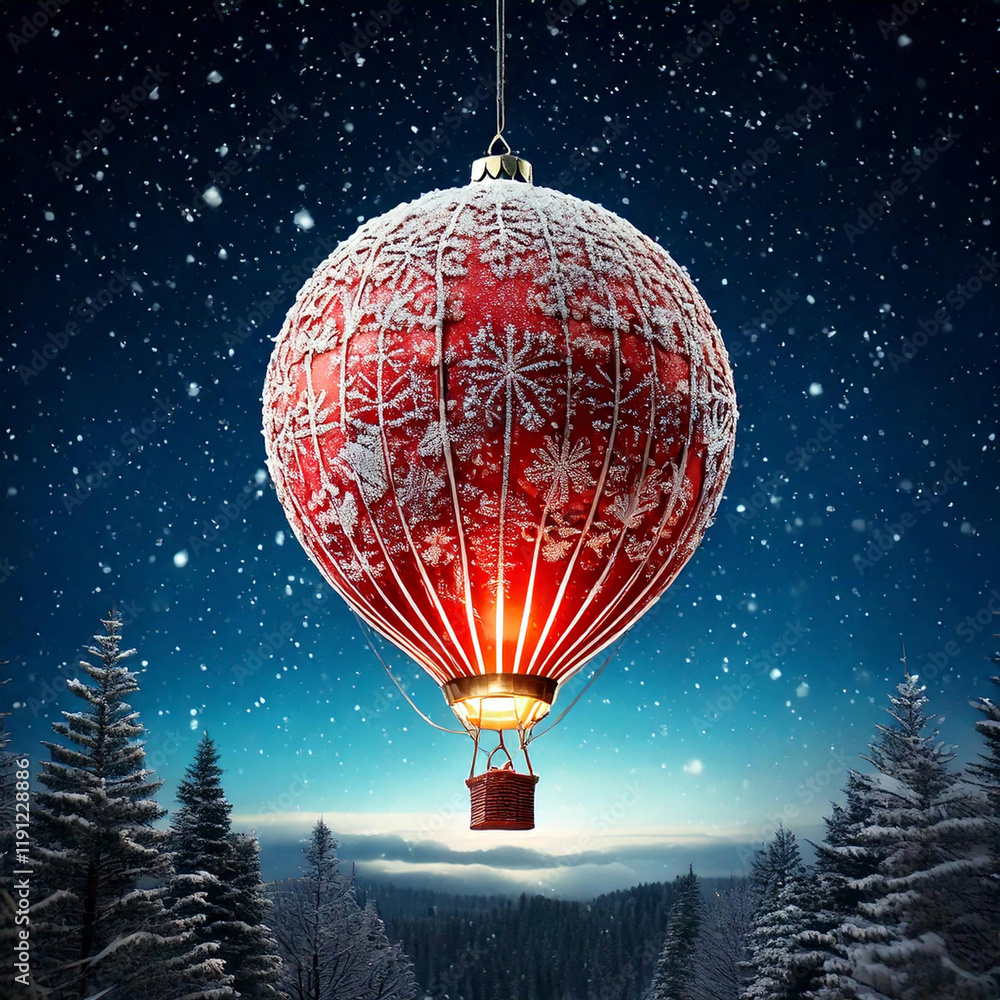 Obraz premium Christmas fantasy with a special hot air balloon. Winter holiday concept. Christmas card.