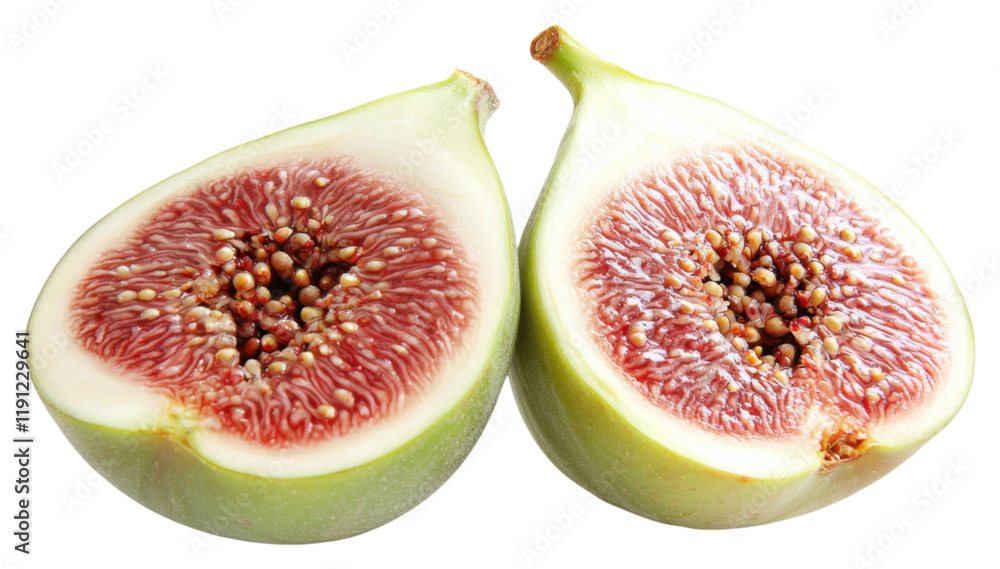 PNG A fresh, halved fig showcasing its unique pinkish flesh and tiny seeds. PNG A fresh, halved fig showcasing its unique pinkish flesh and tiny seeds.