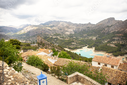 View of the Guadalest lake and the ancient castle in the Spanish province of Alicante