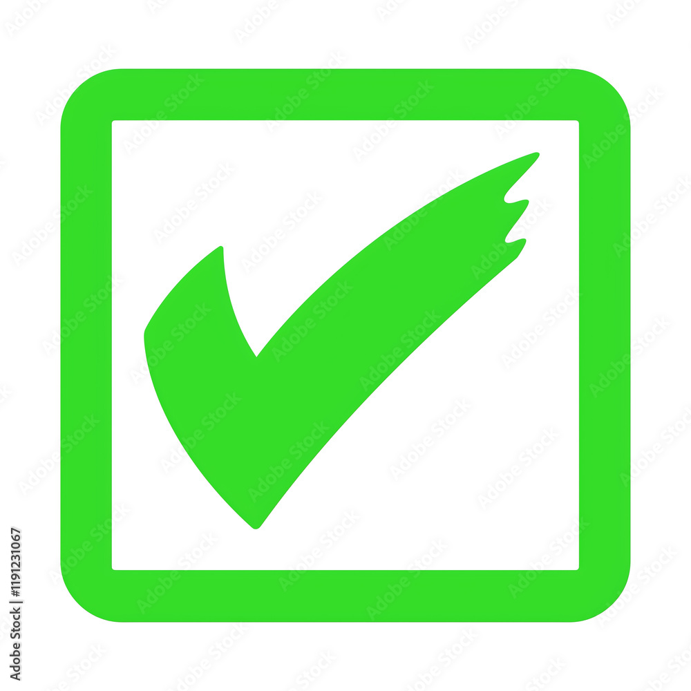 bright green check mark with frosted look inside square, symbolizing approval, success, or completion, isolated on transparency background bright green check mark with frosted look inside square, symbolizing approval, success, or completion, isolated on transparency background