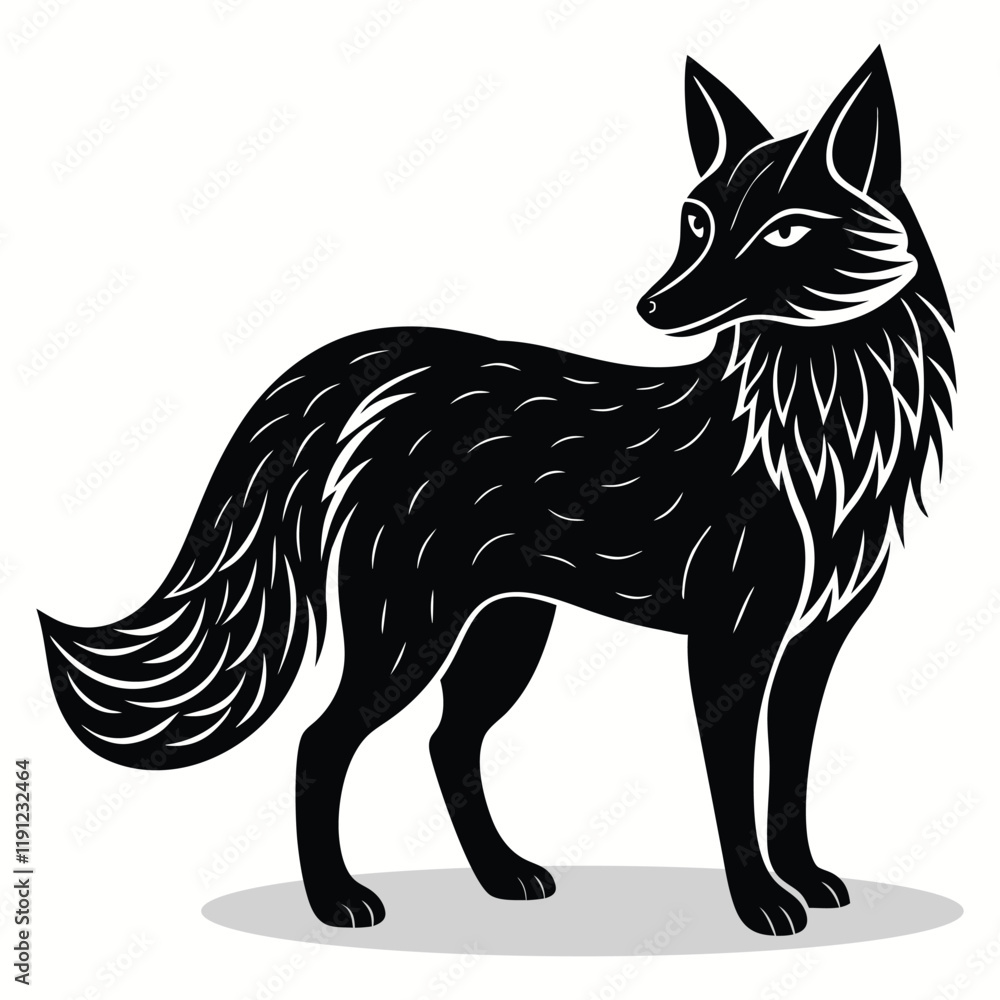 Fototapeta premium Fox silhouettes and icons. Black flat color simple elegant white background Fox animal vector art and illustration.