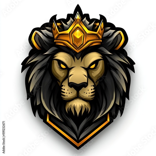 Wallpaper Mural Majestic lion king, golden crown, game logo, white background, esports Torontodigital.ca