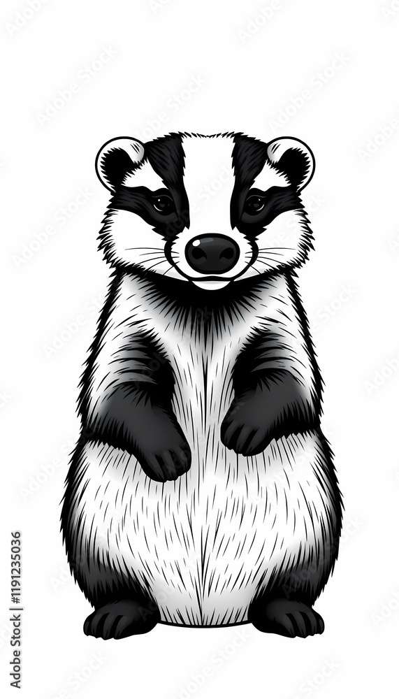 Front View of Sitting Badger on White Background Front View of Sitting Badger on White Background