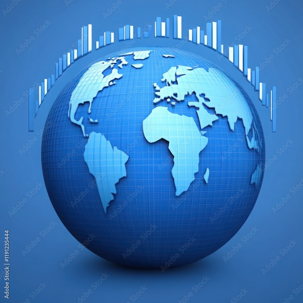 Blue Globe with Data Visualization and Graph Representation Reflecting Global Trends and Connectivity in a Digital Era Blue Globe with Data Visualization and Graph Representation Reflecting Global Trends and Connectivity in a Digital Era
