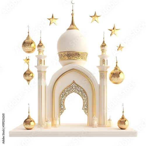 3d render mosque Ramadan Eid Mubarak Islamic theme on transparent background