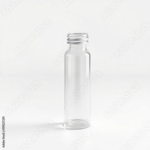 Empty Cylindrical Glass Bottle with Silver Cap photo