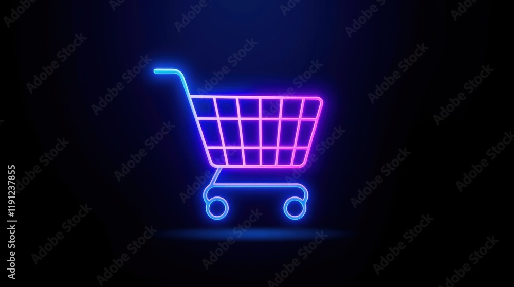 a mesmerizing neon light trails depiction of a shopping cart icon outlined in shades of blue and purple isolated on black background a mesmerizing neon light trails depiction of a shopping cart icon outlined in shades of blue and purple isolated on black background