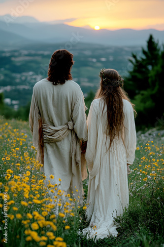 Wallpaper Mural Jesus Christ and His bride walking in a meadow Torontodigital.ca