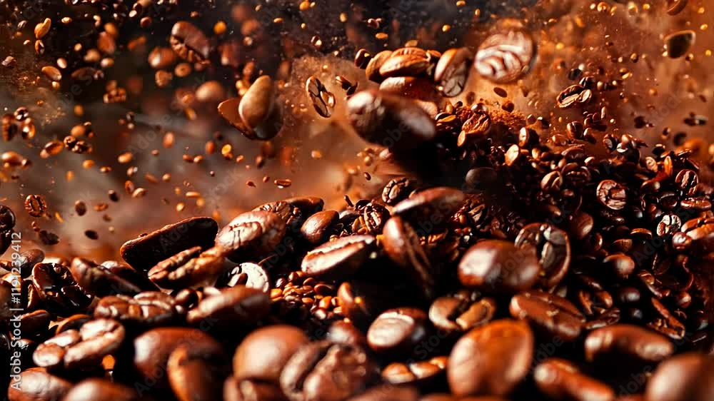 Dynamic Coffee Beans Roasting with Flying Particles in Slow Motion Dynamic Coffee Beans Roasting with Flying Particles in Slow Motion