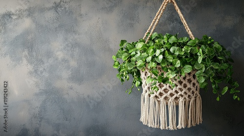 Hanging Macrame Planter With Lush Green Foliage photo