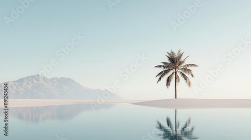 Desert oasis slowly vanishing into heat haze, symbolic climate illusion, artistic