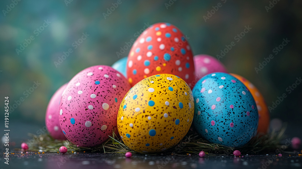 Fototapeta premium Beautifully Painted vibrant colored Easter eggs symbolizing spring and renewal for spring celebration.