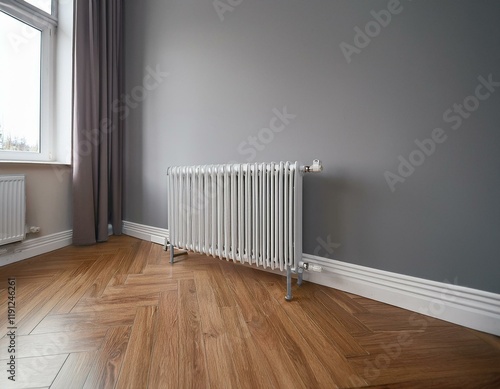 Wallpaper Mural Generated image A minimalist room interior featuring a heating radiator, symbolizing onset of cold season Torontodigital.ca