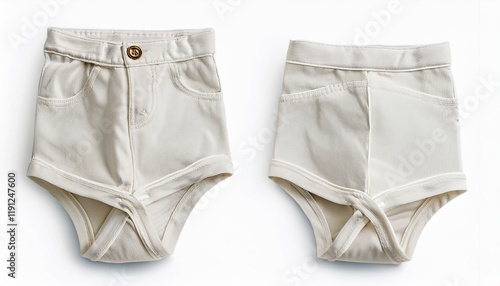 Adorable cream-colored baby shorts, perfect for summer!  Soft fabric, unique design.