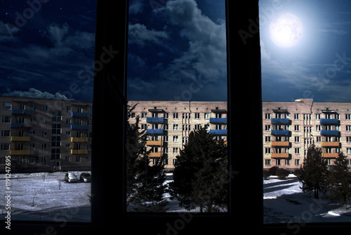 View from the window, stalker style, full moon, Ukraine