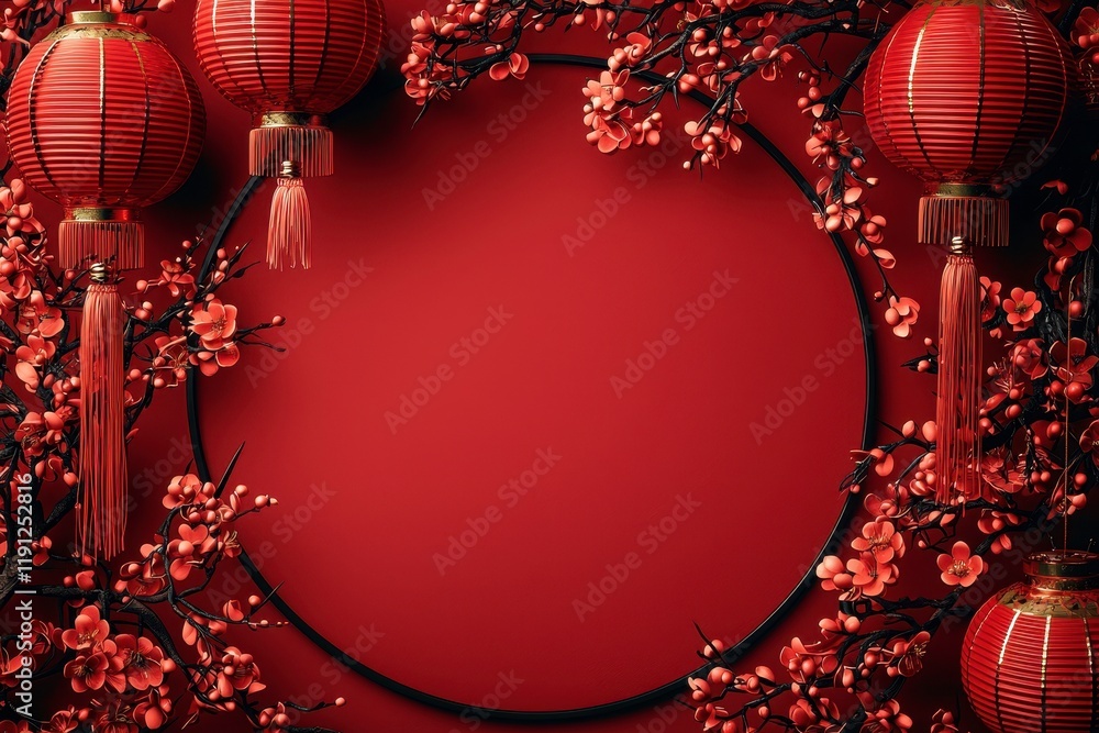 custom made wallpaper toronto digitalTraditional Red Lanterns and Cherry Blossoms on Red Background Create Festive Atmosphere for Lunar New Year Celebration or Spring Festival Decorations