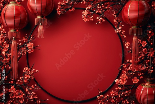 Wallpaper Mural Traditional Red Lanterns and Cherry Blossoms on Red Background Create Festive Atmosphere for Lunar New Year Celebration or Spring Festival Decorations Torontodigital.ca