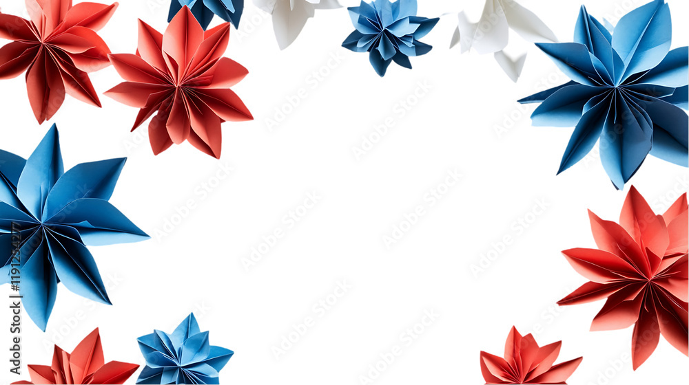 Vibrant Red Blue Origami Stars Festive Paper Craft Design Background art fold white decor image Vibrant Red Blue Origami Stars Festive Paper Craft Design Background art fold white decor image