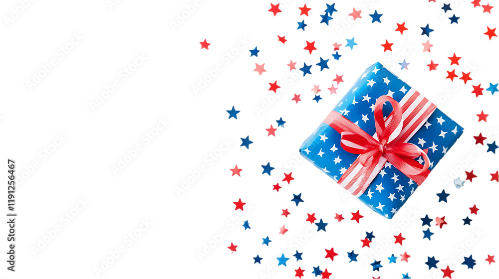 Fototapeta premium Patriotic Gift Box Red Ribbon Stars Design Festive Celebration American Independence Day blue july 