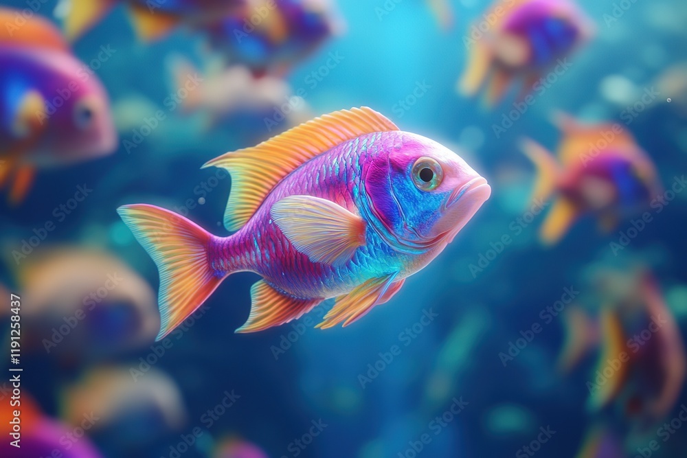 Fototapeta premium Vibrant colorful fish swimming in blue water