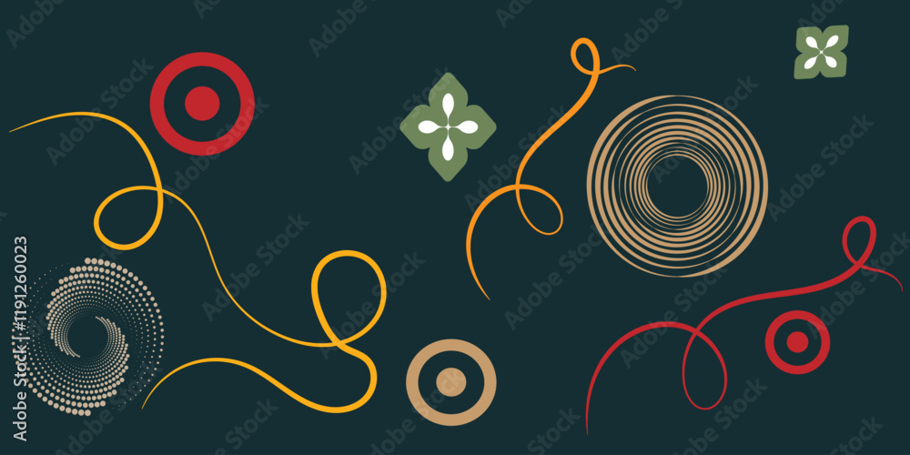 Obraz premium Greetings banner with swirl ribbons and circle on black colour background