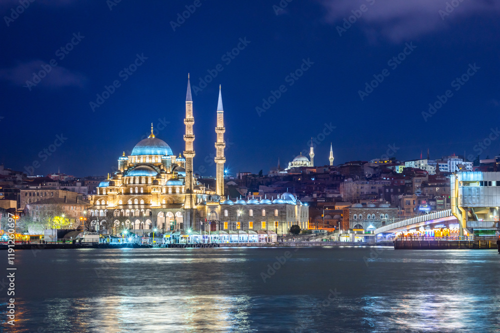 Yeni Cami or New Mosque or Valide Sultan Camii Mosque, an Ottoman imperial mosque situated at old town eminonu near egyptian bazaar, Instabul, Turkey.