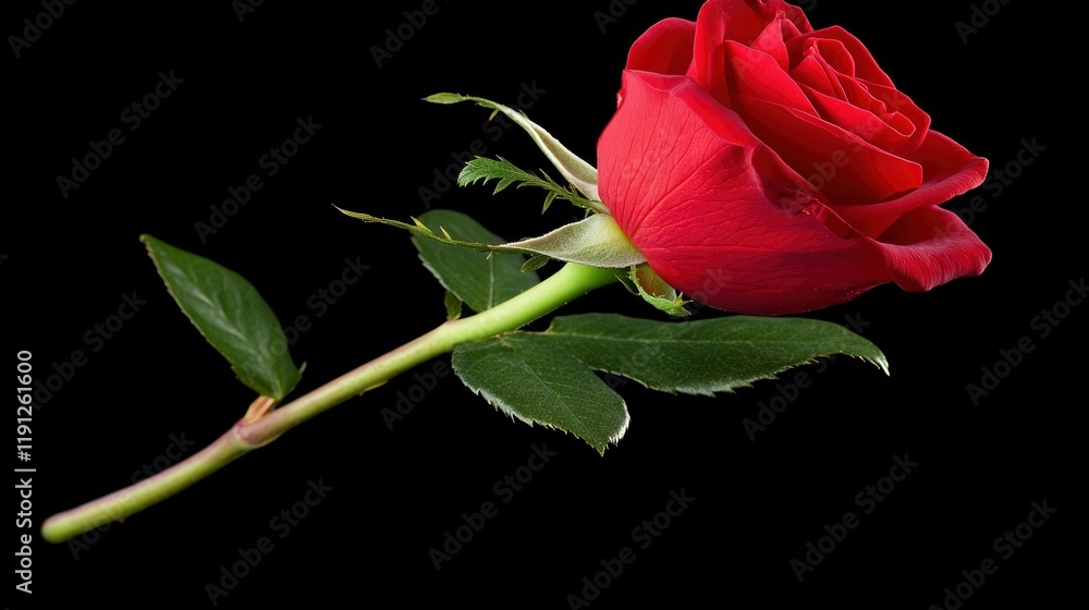 Fototapeta premium Single Red Rose Against Black Background