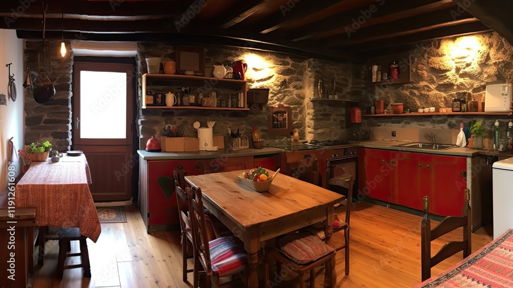 authentically designed kitchen with wooden furniture authentically designed kitchen with wooden furniture