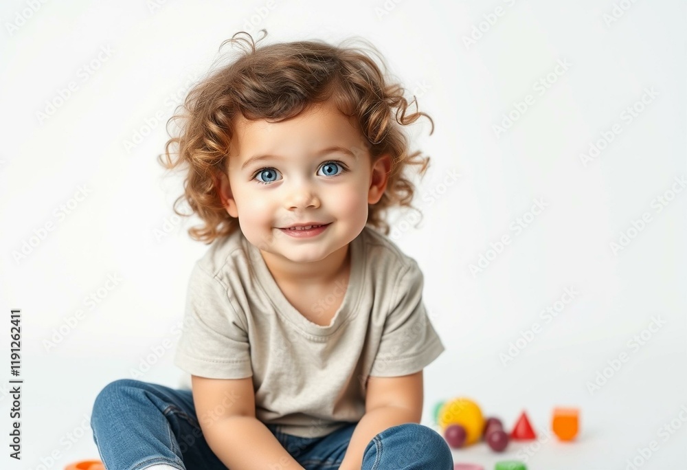Girl's portrait with curly hair and bright blue eyes Girl's portrait with curly hair and bright blue eyes