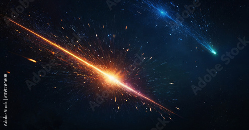 Meteor rain with falling glowing comets. Abstract light digital background
