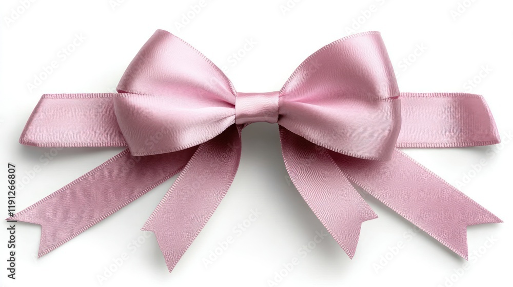 Pink satin bow with long tails for decoration. Pink satin bow with long tails for decoration.