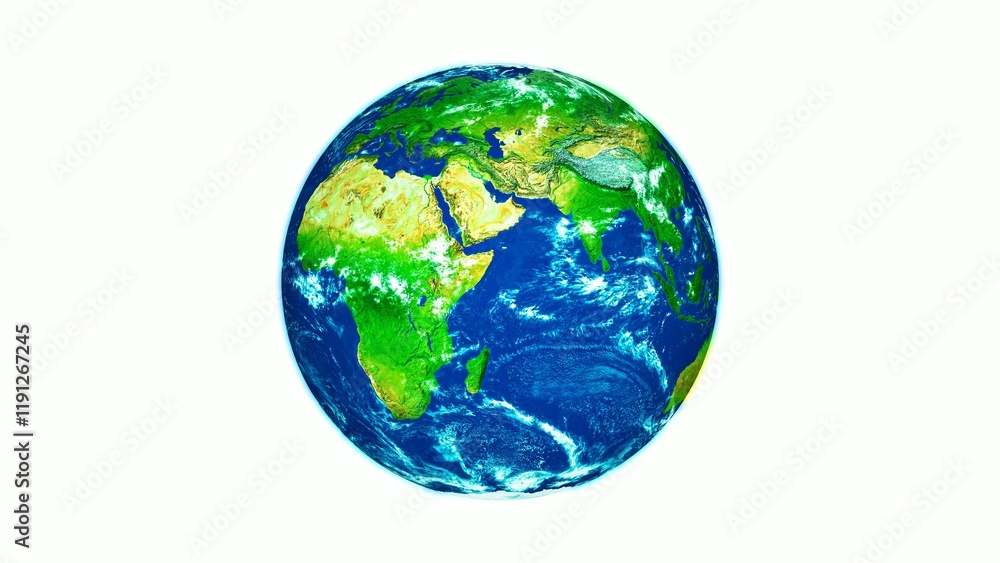 Fototapeta premium 3d rotated realistic planet earth with white background